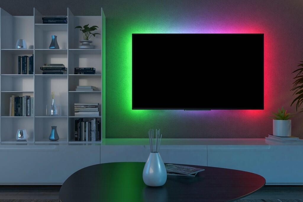 iluminação LED em painel para TV sala de estar